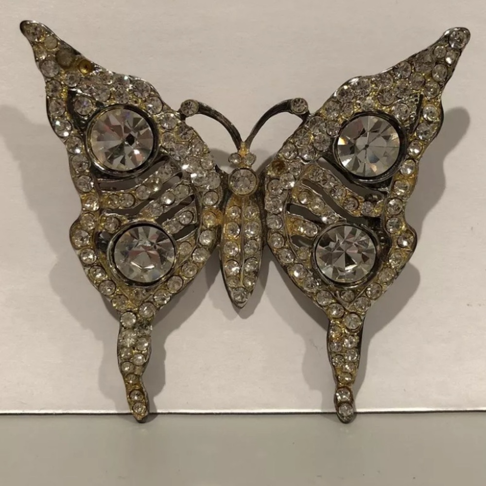 BIJOUX CASCIO Butterfly Pin Heavy Rhinestone Brooch Butterfly Signed Brooch Pin!